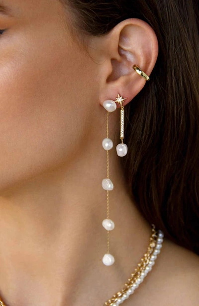 Ettika Dripping Freshwater Pearl Linear Drop Earrings In Gold