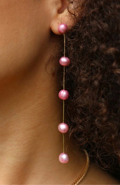 Ettika Cultured Pearl Linear Drop Earrings In Pink