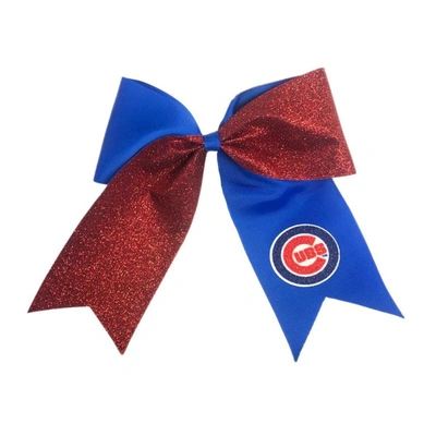 Shop Usa Licensed Bows Chicago Cubs Jumbo Glitter Bow With Ponytail Holder In Blue