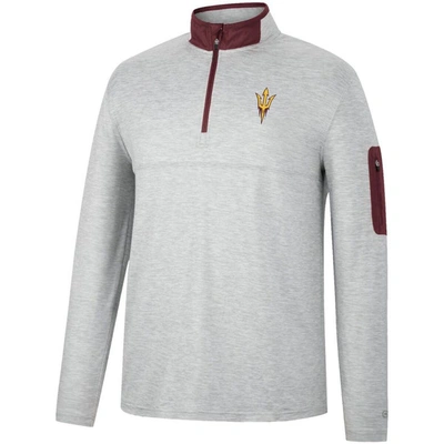 Shop Colosseum Heathered Gray/maroon Arizona State Sun Devils Country Club Windshirt Quarter-zip Jacket In Heather Gray