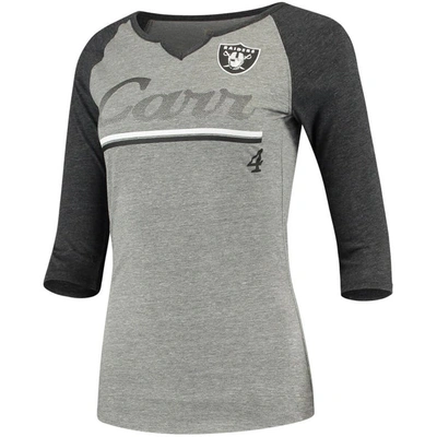 Shop Outerstuff Juniors Derek Carr Heathered Gray/black Las Vegas Raiders Over The Line Player Name & Number Tri-ble In Heather Gray