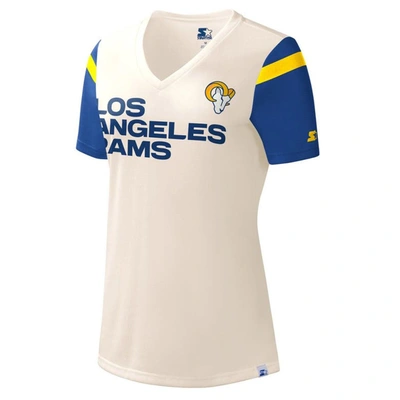 Shop Starter White Los Angeles Rams Kick Start V-neck T-shirt In Cream