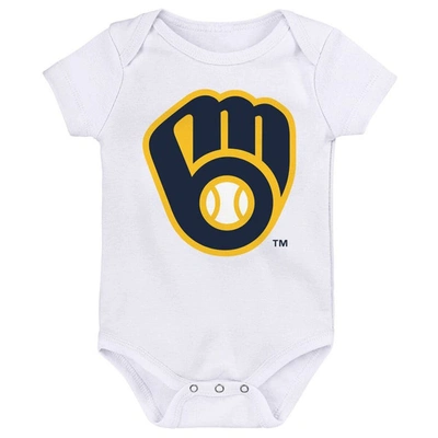 Shop Outerstuff Infant Gold/navy/white Milwaukee Brewers Minor League Player Three-pack Bodysuit Set