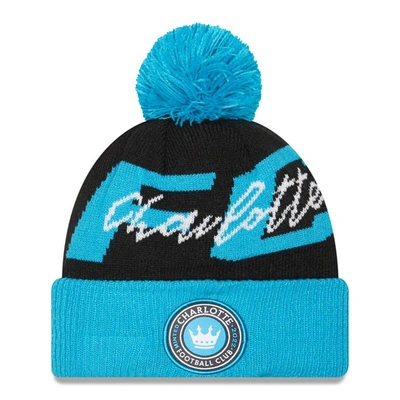 Shop New Era Black Charlotte Fc Confident Cuffed Pom Knit Hat