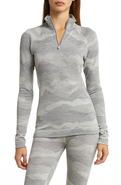 Shop Smartwool Merino Wool Base Layer Thermal Pullover In Light Gray Mountain Scape