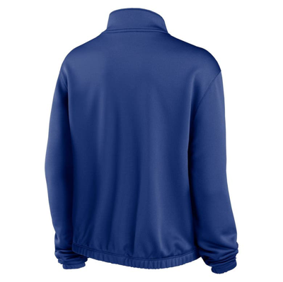 Shop Nike Royal Milwaukee Brewers Rewind Splice Half-zip Semi-cropped Bubble Hem Sweatshirt