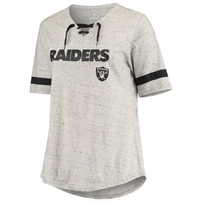Shop Profile Heathered Gray Las Vegas Raiders Plus Size Lace-up V-neck T-shirt In Heather Gray