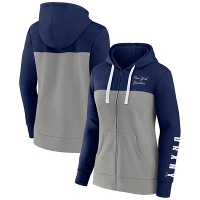 Shop Fanatics Branded Navy/gray New York Yankees Take The Field Colorblocked Hoodie Full-zip Jacket