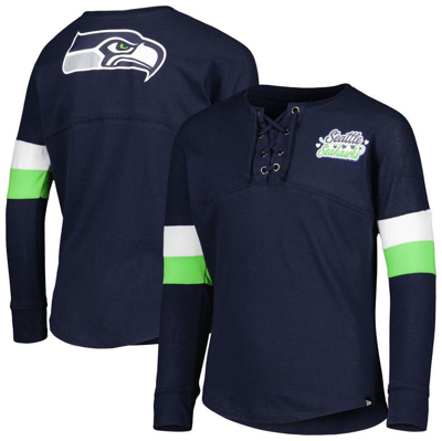 Shop New Era Girls Youth  College Navy Seattle Seahawks Lace-up Long Sleeve T-shirt