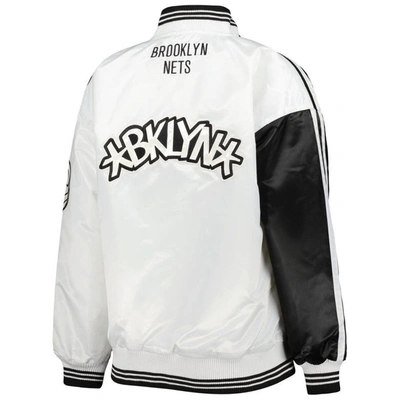 Starter Black/white Brooklyn Nets Split Colorblock Satin Full-snap Varsity Jacket In Black