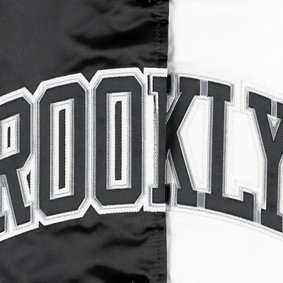 Starter Black/white Brooklyn Nets Split Colorblock Satin Full-snap Varsity Jacket In Black