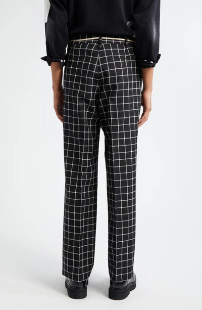 Shop Marni Check Waist Tie Wool Wide Leg Pants In Black Checkered
