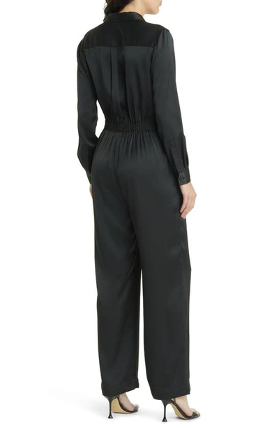 Shop French Connection Enid Long Sleeve Satin Jumpsuit In Dark Slate