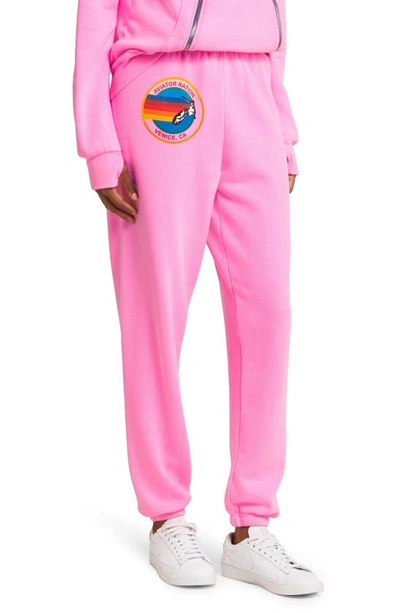 Shop Aviator Nation Rainbow Logo Sweatpants In Neon Pink