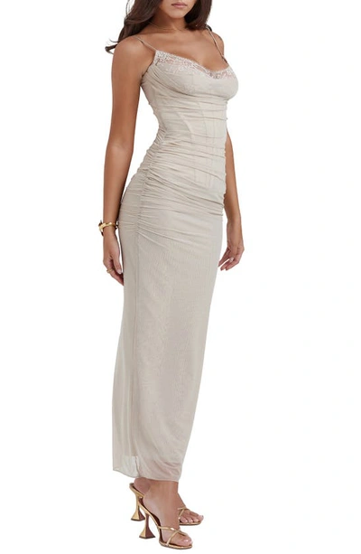 House Of Cb Nalini Floral Mesh Corset Cocktail Dress In Sand