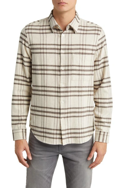 Shop Nn07 Arne 5166 Plaid Cotton Flannel Button-up Shirt In Creme Check
