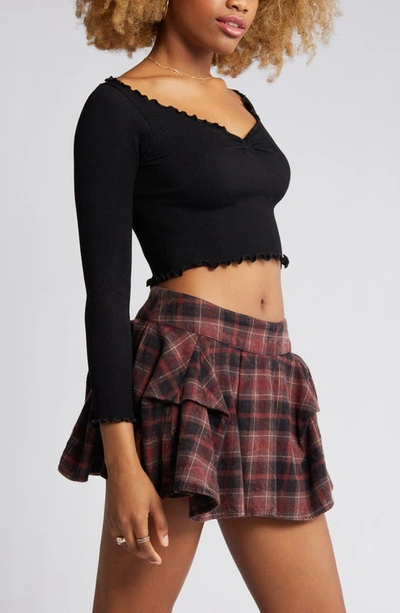 Shop Bdg Urban Outfitters Elsie Rib Long Sleeve Crop Top In Black