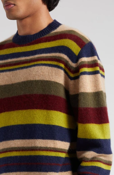 Shop The Elder Statesman Mood Stripe Cashmere Sweater In Nvy/ Cml/ Olv/ Mrn/ Pea