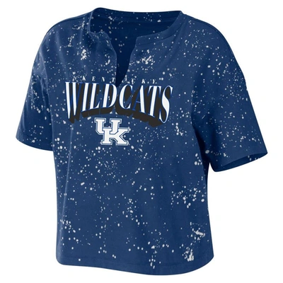 Shop Wear By Erin Andrews Royal Kentucky Wildcats Bleach Wash Splatter Cropped Notch Neck T-shirt