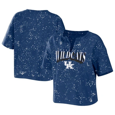 Shop Wear By Erin Andrews Royal Kentucky Wildcats Bleach Wash Splatter Cropped Notch Neck T-shirt