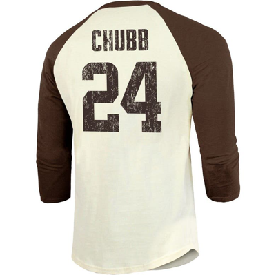 Shop Majestic Threads Nick Chubb Cream/brown Cleveland Browns Vintage Player Name & Number 3/4-sleeve Fit