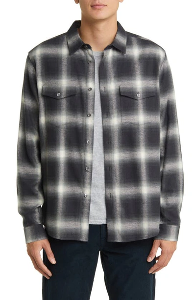 Shop Frame Plaid Brushed Cotton Button-up Shirt In Grey