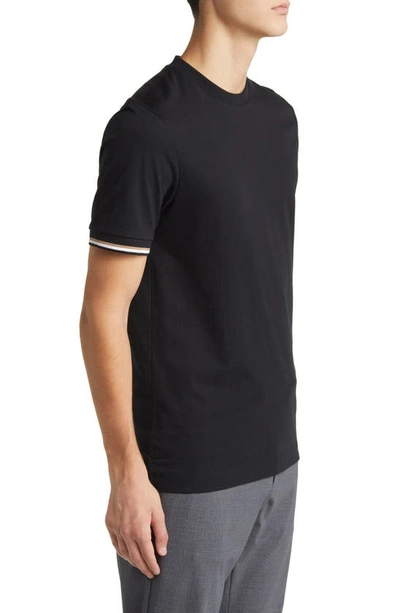Hugo Boss Stripe-trim Cotton T-shirt In Black