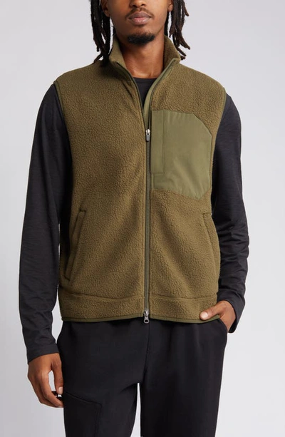 Shop Zella High Pile Fleece Vest In Olive Night