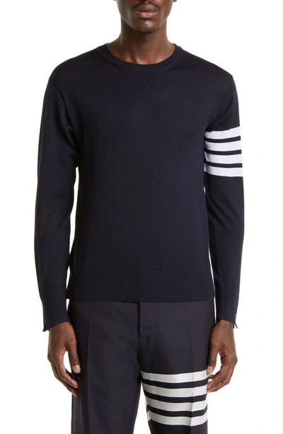 Shop Thom Browne Merino Wool Pullover In Navy