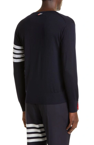 Shop Thom Browne Merino Wool Pullover In Navy