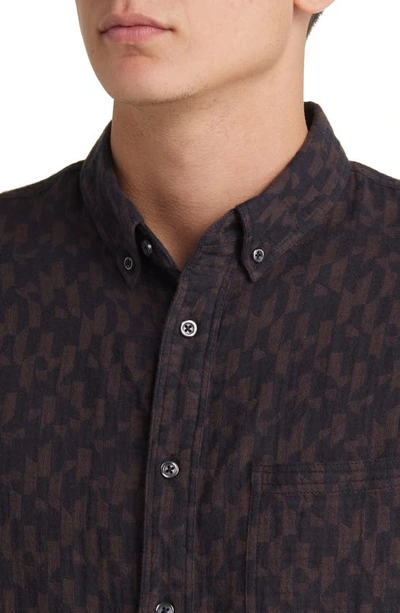 Shop Billy Reid Tuscumbia Jacquard Button-down Shirt In Black/ Brown