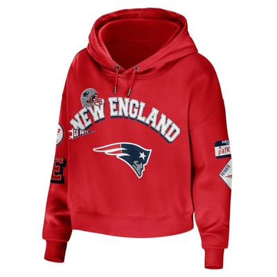 Shop Wear By Erin Andrews Red New England Patriots Plus Size Modest Cropped Pullover Hoodie
