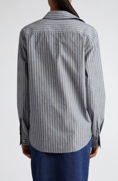 Shop Paloma Wool Maiko Stripe Long Sleeve Organic Cotton Button-up Shirt In Melange Grey