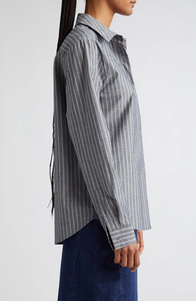 Shop Paloma Wool Maiko Stripe Long Sleeve Organic Cotton Button-up Shirt In Melange Grey