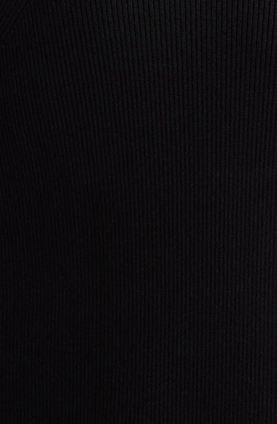 Shop Alexander Mcqueen Padded Shoulder Rib Long Sleeve Midi Dress In 1000 Black
