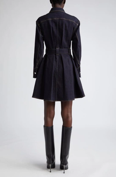 Shop Alexander Mcqueen Utility Long Sleeve Stretch Denim Belted Shirtdress In Cold Wash