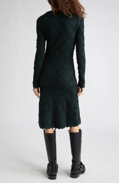 Shop Burberry Check Scoop Neck Long Sleeve Wool Blend Sweater Dress In Vine