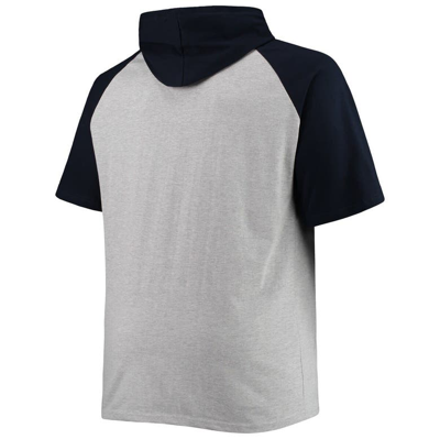 Profile Men's Heathered Gray, Navy Chicago Bears Big And Tall Raglan Short Sleeve Pullover Hoodie In Heather Gray