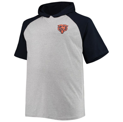 Profile Men's Heathered Gray, Navy Chicago Bears Big And Tall Raglan Short Sleeve Pullover Hoodie In Heather Gray