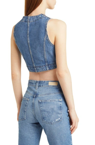 Re/done Cropped Paneled Denim Vest In Stoney River