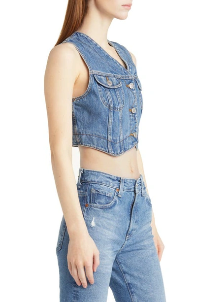 Re/done Cropped Paneled Denim Vest In Stoney River