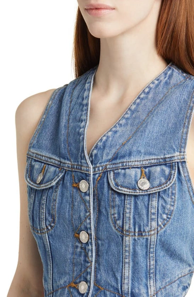 Re/done Cropped Paneled Denim Vest In Stoney River