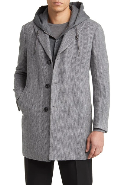 Shop Cardinal Of Canada Tate Wool Blend Coat With Hooded Wool Bib In Grey Herringbone
