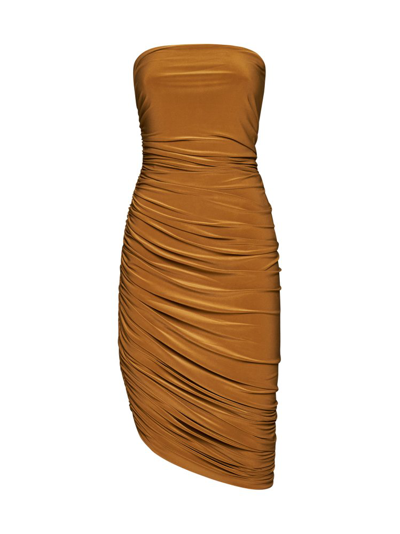 Shop Norma Kamali Diana Strapless Midi Dress In Brown
