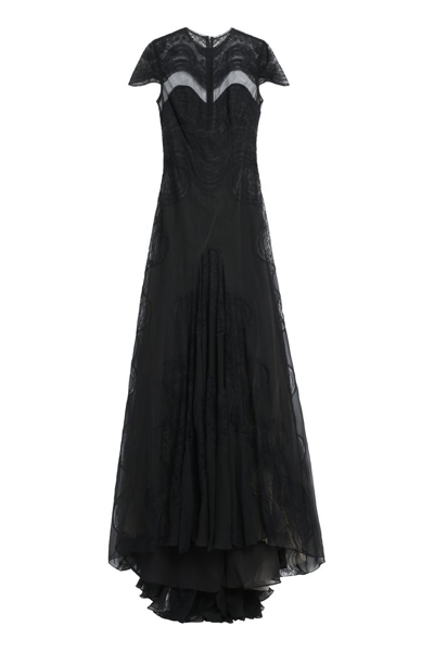 Shop Costarellos Lollobrigida Lace Detailed Gown In Black