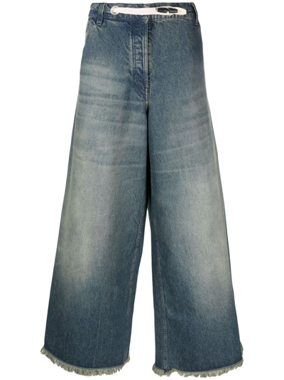 Shop Moncler Genius Moncler X Palm Angels Mid Rise Frayed Detailed Jeans In Blue