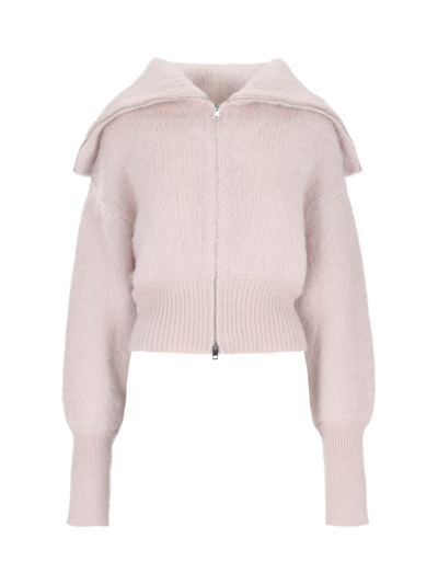 Shop Sa Su Phi Long Sleeved Zipped Knitted Cardigan In Pink