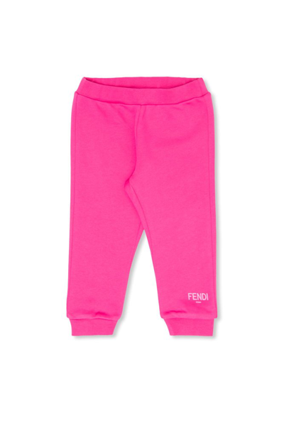 Shop Fendi Kids Logo Printed Sweatpants In Pink