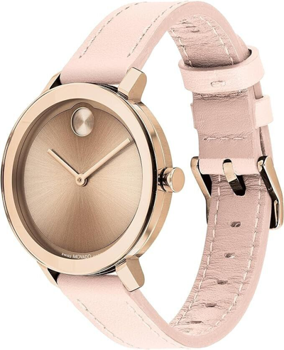 Pre-owned Movado Bold Evolution Rose Gold Tone Pink Strap Women's Swiss Watch 3600889