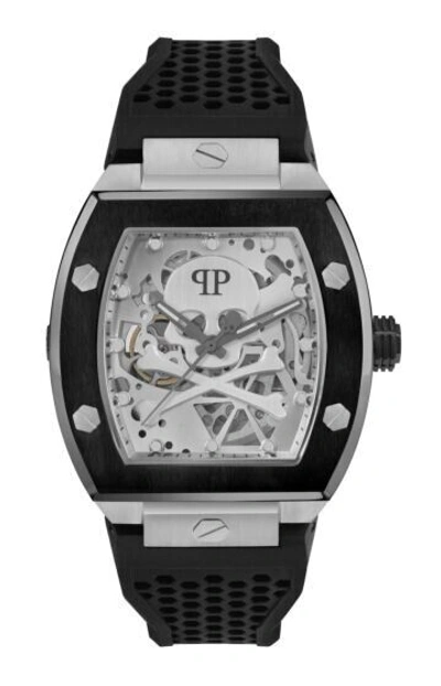 PHILIPP PLEIN Pre-owned The $keleton(pwbaa2023)men's Black/silver Skeleton Automatic Watch